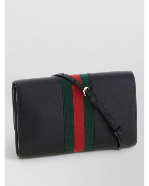 Gucci Black Horsebit Web Chain Wallet Shoulder Strap