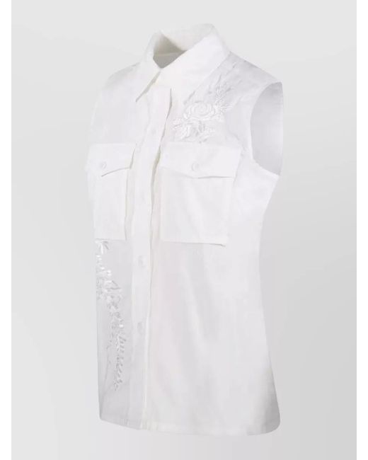 P.A.R.O.S.H. White Sleeveless Shirt Clean Design Embroidered Pockets