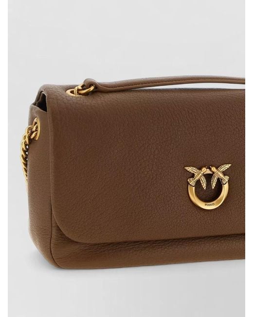 Pinko Brown Love Birds Chain Strap Leather Crossbody Bag