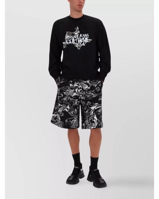 Versace Jeans Couture Black Printed Cotton Bermuda Shorts for men