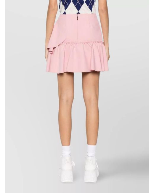 MSGM Pink Ruffled-Trim High-Waisted Flared Mini Skirt
