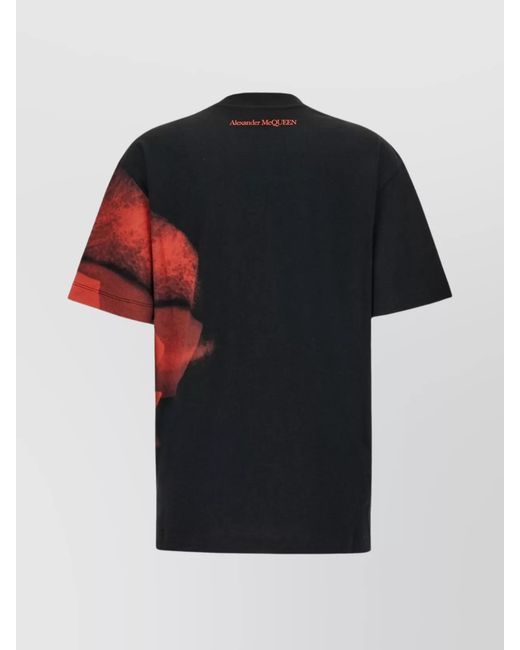 McQueen Black Ribbed Loose-Fit Printed Cotton T-Shirt