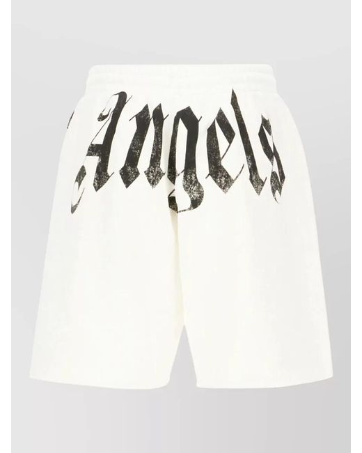 Palm Angels White Cotton Bermuda Shorts Knee Length Graphic Print for men