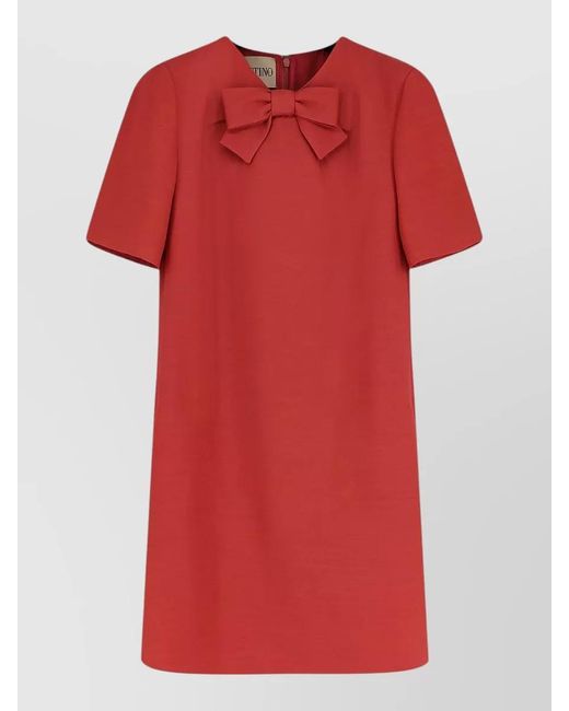 Valentino Red Short Dress Wool Silk Blend Bow Detail
