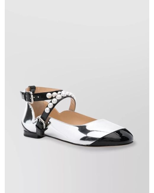 Mach & Mach Metallic Leather Two Tone Embellished Ballerina Shoes