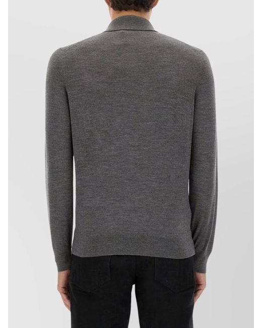 Tom Ford Gray Fine-Knit Wool Long-Sleeve Polo Shirt for men