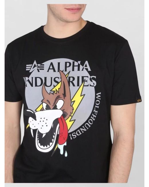 Alpha Industries Black Wolfhounds Crew Neck Graphic Print T-Shirt for men