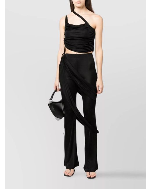 ANDREADAMO Black Cropped One-Shoulder Top