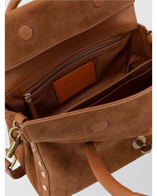 Zanellato Brown Leather Studded Shoulder Bag