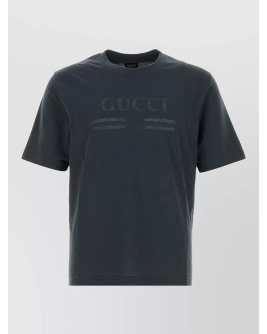 Gucci Blue Jersey Crew Neck Short Sleeve Shirt for men