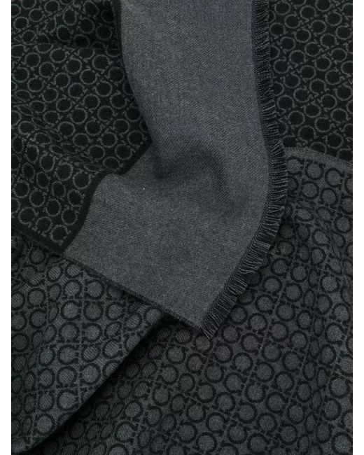 Ferragamo Gray Wool Logo-Pattern Scarf for men