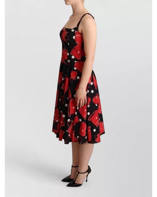 Dolce & Gabbana Red Silk Printed Sleeveless Square-Neck Midi Dress