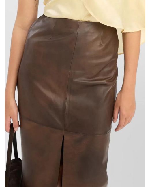 ROTATE BIRGER CHRISTENSEN Brown High Waist Leather Midi Pencil Skirt
