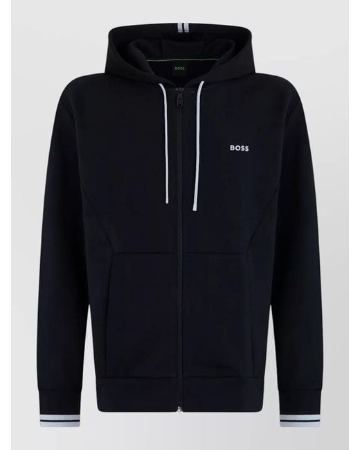 Boss Blue Zip Hooded Sweatshirt for men