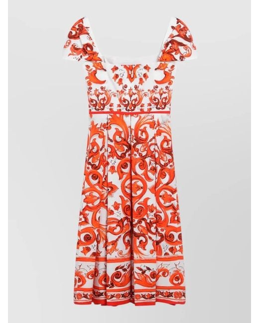 Dolce & Gabbana Red Dress Fitted Waist Midi Pleated Skirt
