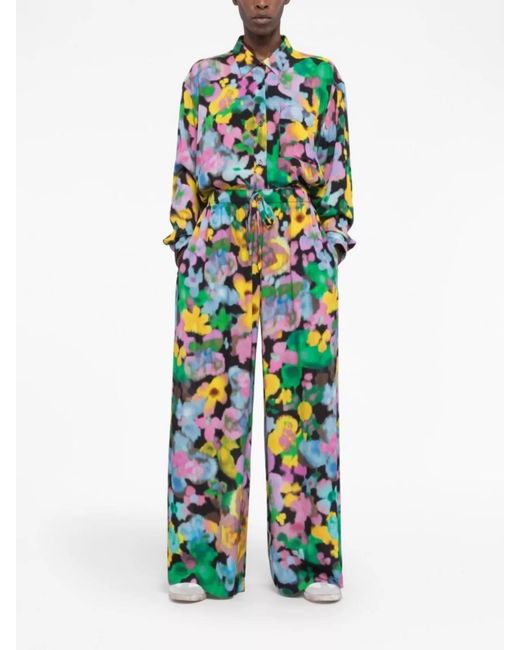 AZ FACTORY White Floral-Print Wide-Leg Trousers