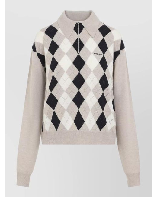 Miu Miu Natural Collared Sweater Long Sleeves Regular Fit