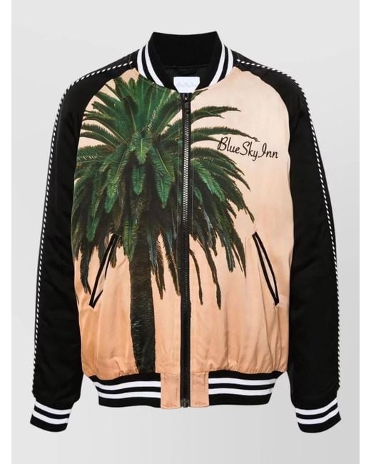 BLUE SKY INN Green Graphic Logo Varsity Jacket Raglan Sleeves for men