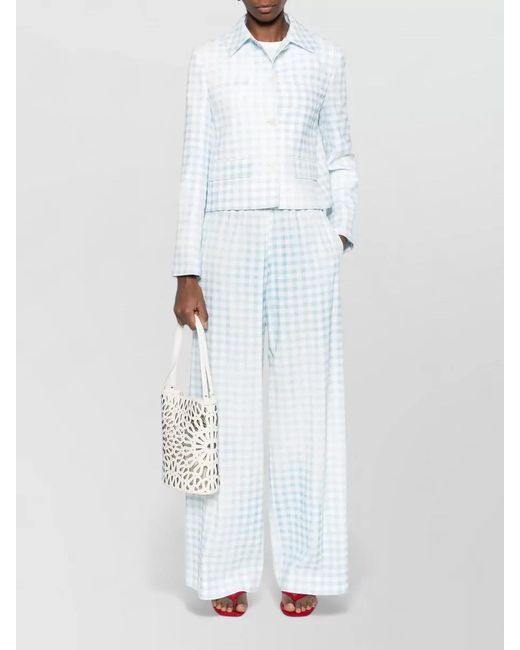 Ermanno Scervino Blue Checked Tailored Jacket Collared Neck