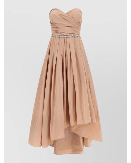 Pinko Natural Dattero Dress Strapless Ruched Bodice Pleated Skirt