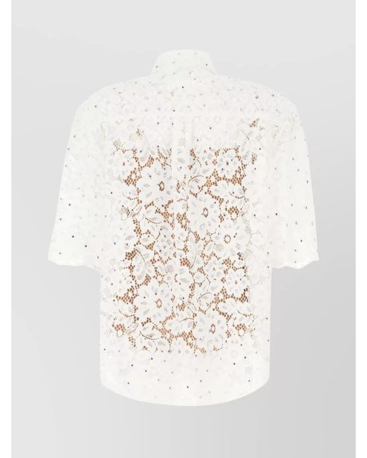 Michael Kors White Lace Floral Blouse Scalloped Semi-Sheer Sleeves