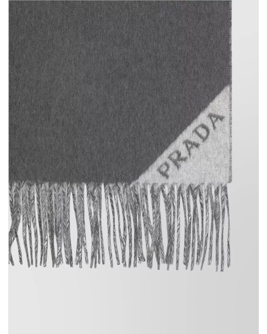 Prada Gray Cashmere Fringed Scarf for men