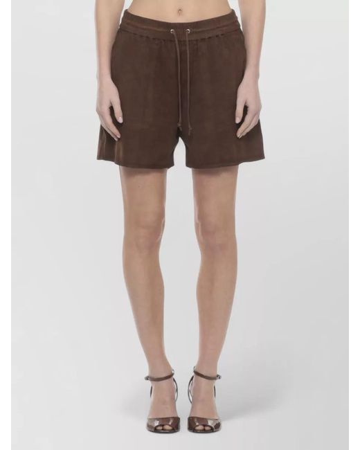 P.A.R.O.S.H. Brown Suede Leather Shorts Four Pocket Design