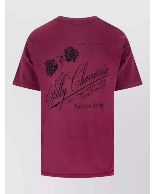 Willy Chavarria Red Crew Neck T Shirt Floral Graphic Text for men