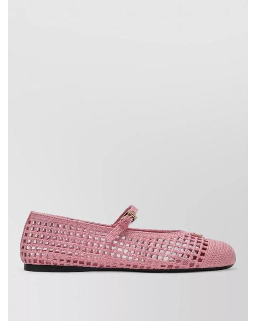 Prada Pink Mesh Ballerina Shoes Flat Sole Round Toe