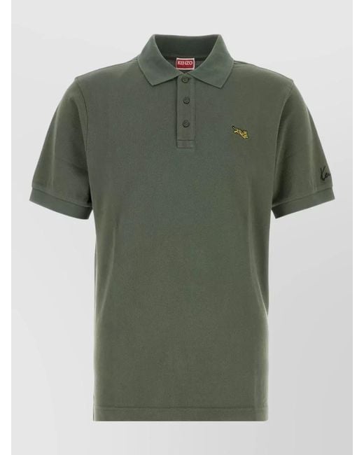 KENZO Green Piquet Polo Shirt Short Sleeves Regular Fit for men