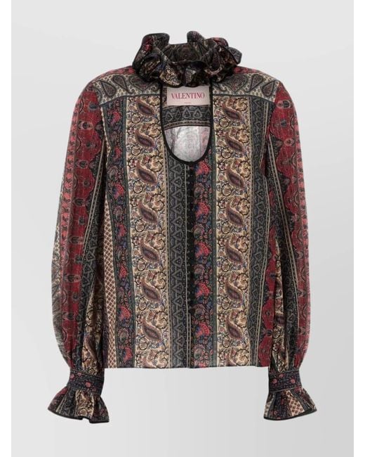 Valentino Garavani Brown Printed Cotton Blend Blouse