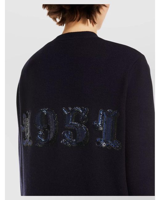 Max Mara Blue Cashmere Wool V-Neck Sequin-Embellished Cardigan