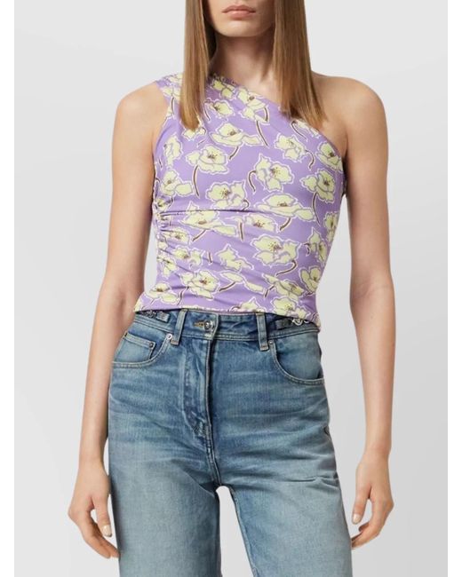 Versace Purple Floral-Print Asymmetric One-Shoulder Blouse
