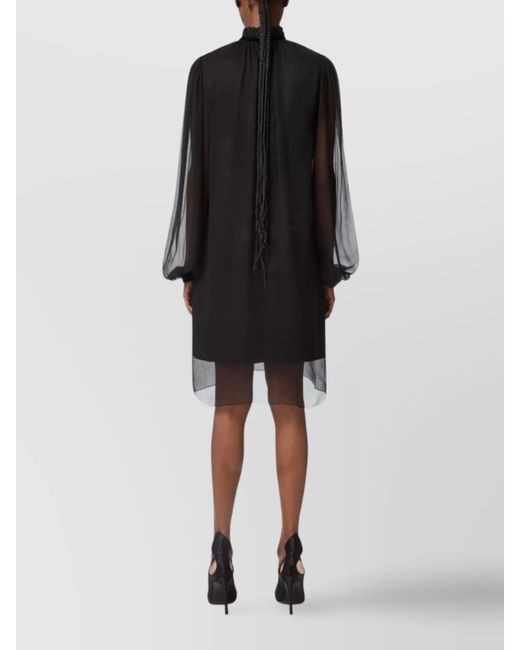 Nina Ricci Black Silk High-Neck Long-Sleeve Knee-Length Dress