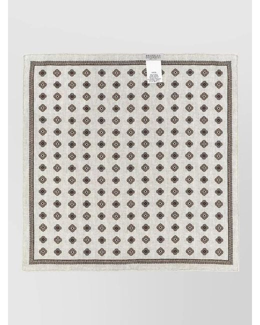 Brunello Cucinelli White Double Face Silk Pocket Square Medallion for men