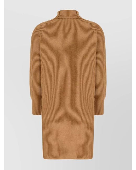 Max Mara Natural Cashmere Wool Mock Turtleneck Knee-Length Sweater Dress