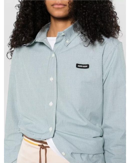Miu Miu Blue Checked Cotton Poplin Shirt