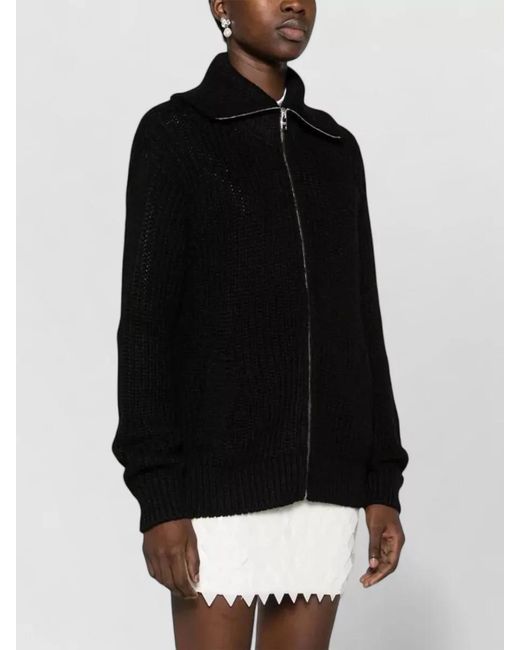 Prada Black Knit Jacket High Collar Long Sleeves Hem