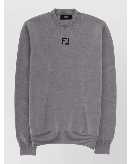 Fendi Gray Virgin Wool Regular-Fit Jumper for men