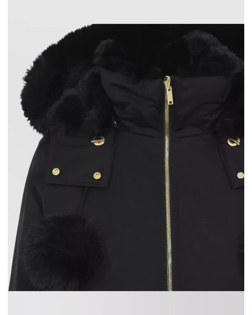 Moose Knuckles Black Satin Reversible Faux Fur Hooded Puffer Jacket