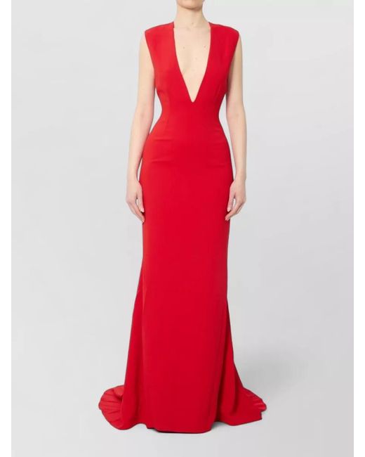 Solace London Red Althea Deep Neckline Maxi Dress