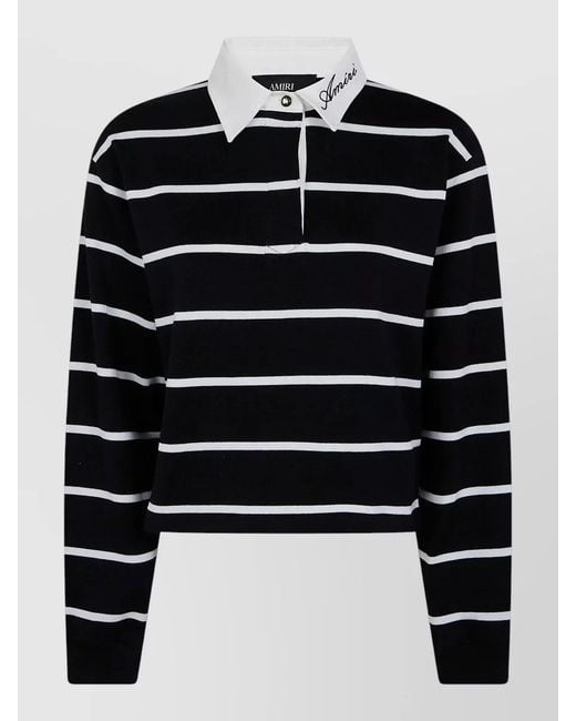 Amiri Black Script Stripe Cropped Long Sleeve Polo
