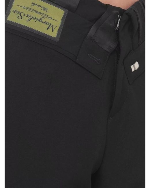 MM6 by Maison Margiela Black Wide Leg Wool Blend Trousers Belt Loops