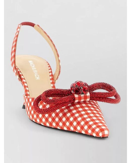 Mach & Mach Red Cotton Double Bow Slingback Pumps