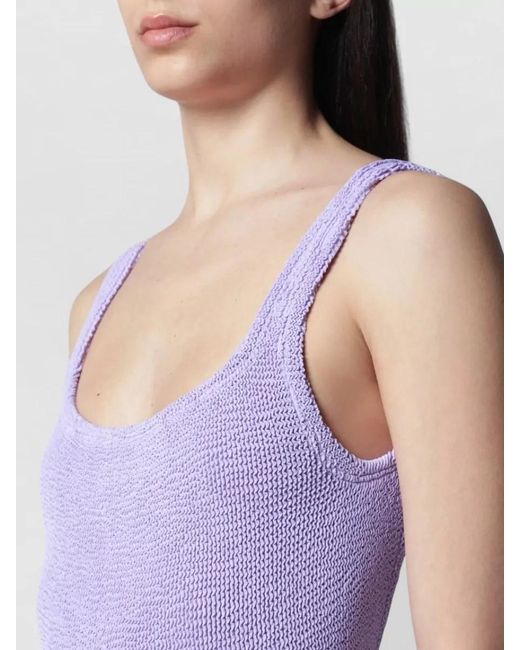 Hunza G Purple Scoop Neck Textured Sleeveless Beachwear One Piece
