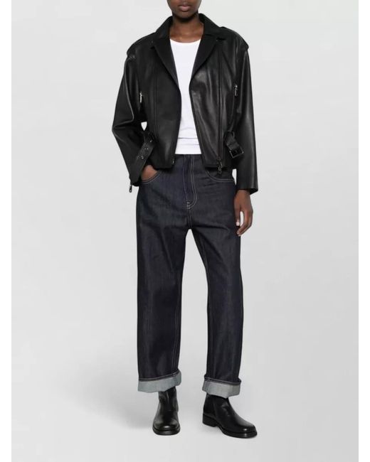 Emporio Armani Black Goat Skin Cropped Jacket Belted Waist