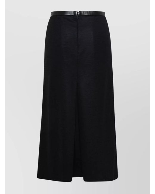 Saint Laurent Black Wool A-Line Skirt Front Slit