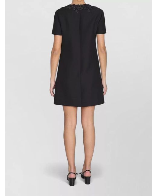 Valentino Garavani Black Silk Blend Embroidered Short-Sleeve Mini Dress