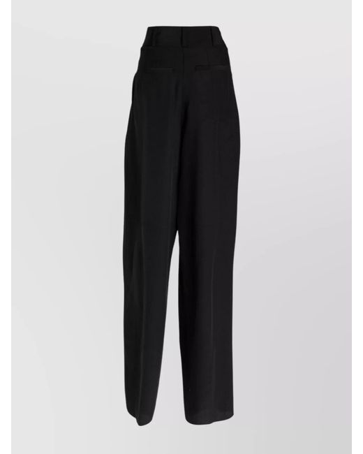 Ferragamo Black Silk High-Rise Wide-Leg Trousers