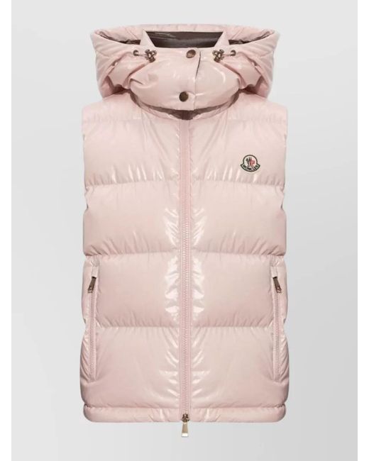 Moncler Pink Down Quilted Hooded Padded Vest